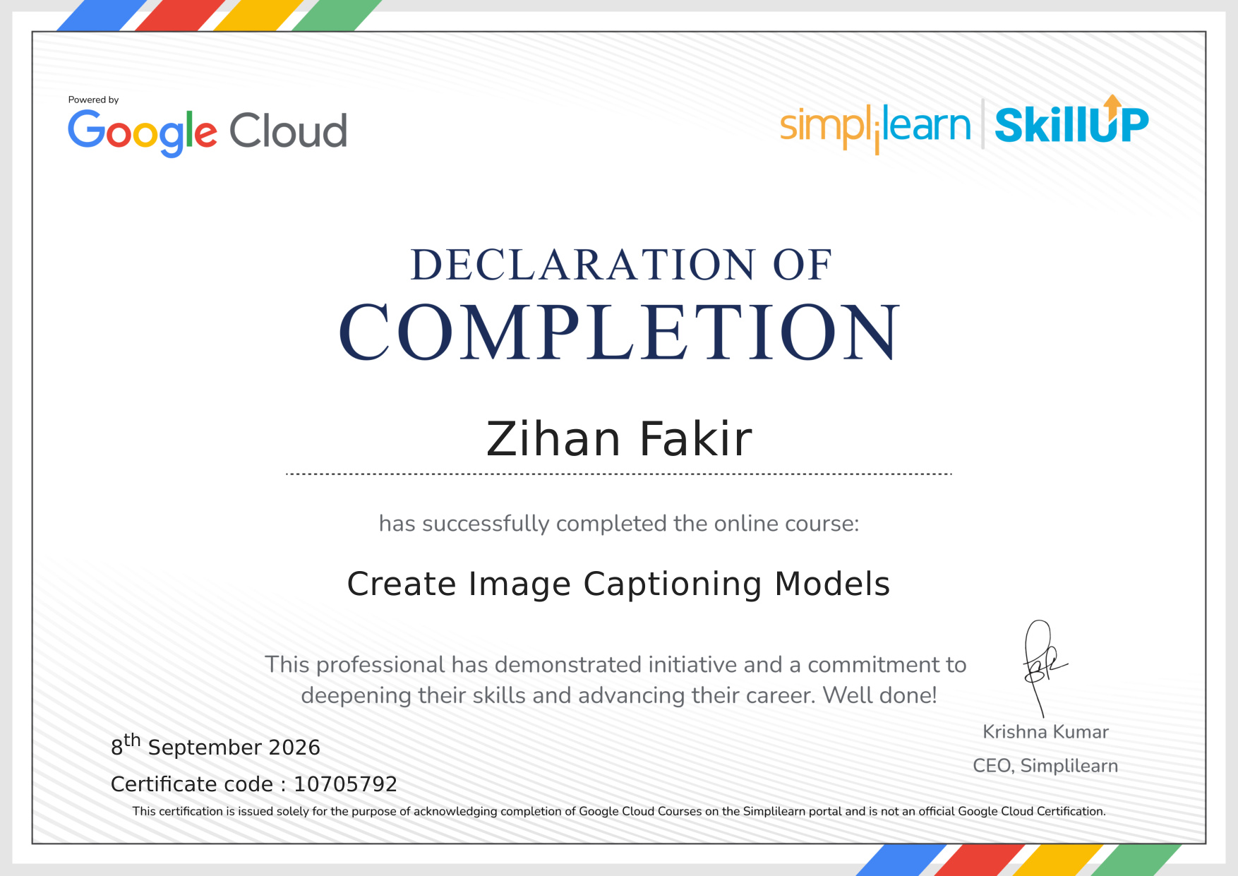 Google Cloud Image Captioning Certificate